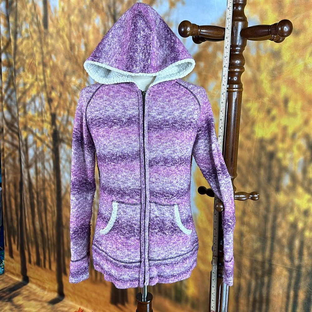 SOYBU magenta knit and fleece zip up sweater hoodie
